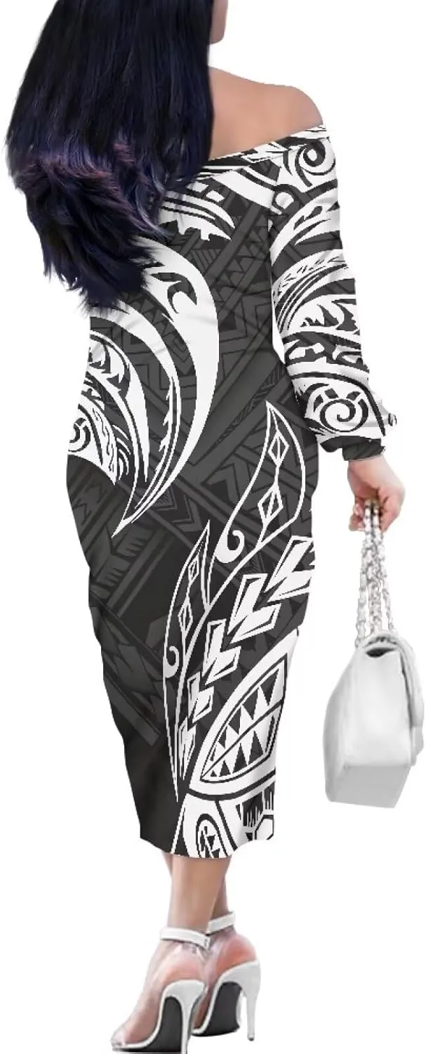 Polynesian Tribal Clothing Off Shoulder Ruffles Samoan Puletasi Dresses Women Puletasi Samoa Party Club Dress
