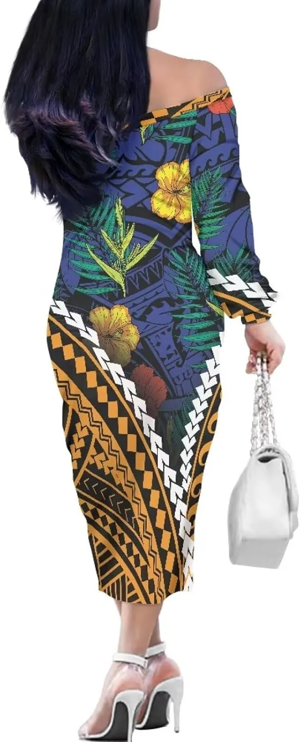 Polynesian Tribal Clothing Off Shoulder Ruffles Samoan Puletasi Dresses Women Puletasi Samoa Party Club Dress