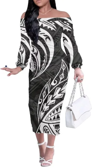Polynesian Tribal Clothing Off Shoulder Ruffles Samoan Puletasi Dresses Women Puletasi Samoa Party Club Dress