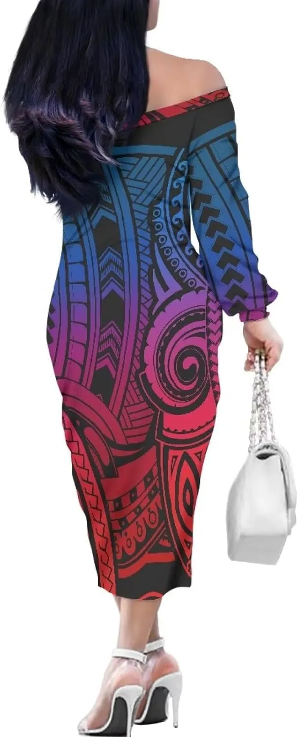 Polynesian Tribal Clothing Off Shoulder Ruffles Samoan Puletasi Dresses Women Puletasi Samoa Party Club Dress
