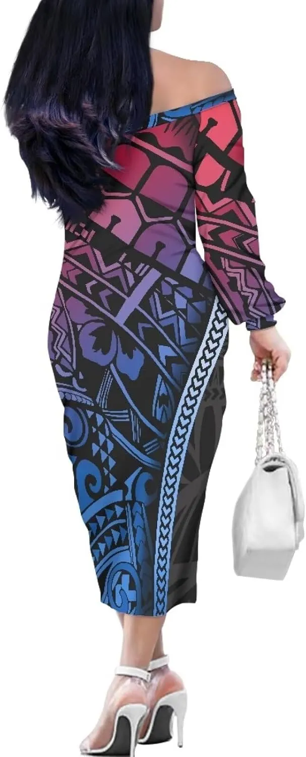 Polynesian Tribal Clothing Off Shoulder Ruffles Samoan Puletasi Dresses Women Puletasi Samoa Party Club Dress
