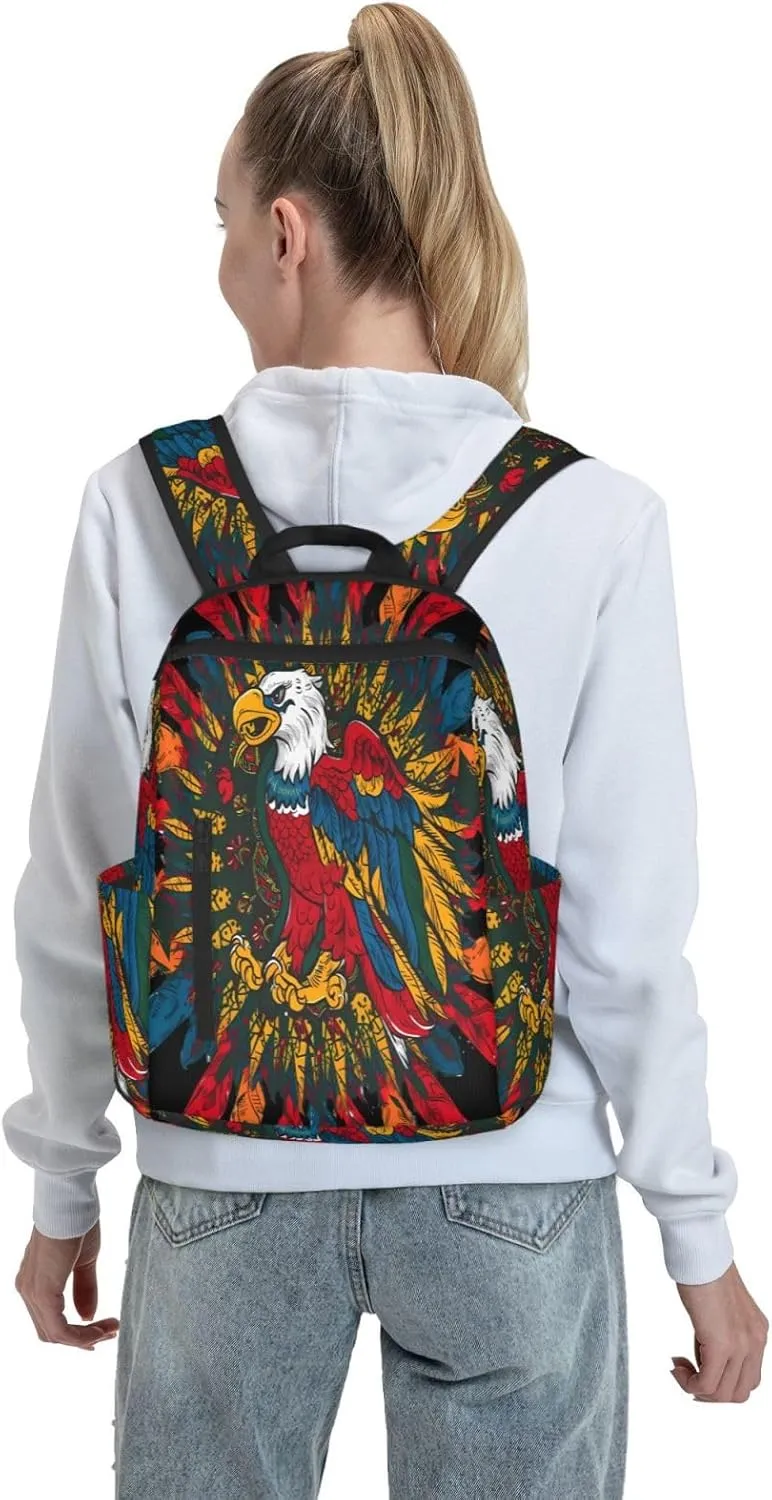 Powerful Mexican Eagle Mexico Flag Casual Laptop Backpack Travel Rucksack Sports Daypack Adjustable Strap Bags with Multi-Pockets for Working Running Camping