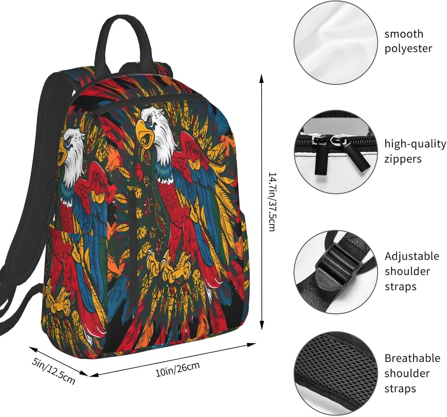 Powerful Mexican Eagle Mexico Flag Casual Laptop Backpack Travel Rucksack Sports Daypack Adjustable Strap Bags with Multi-Pockets for Working Running Camping