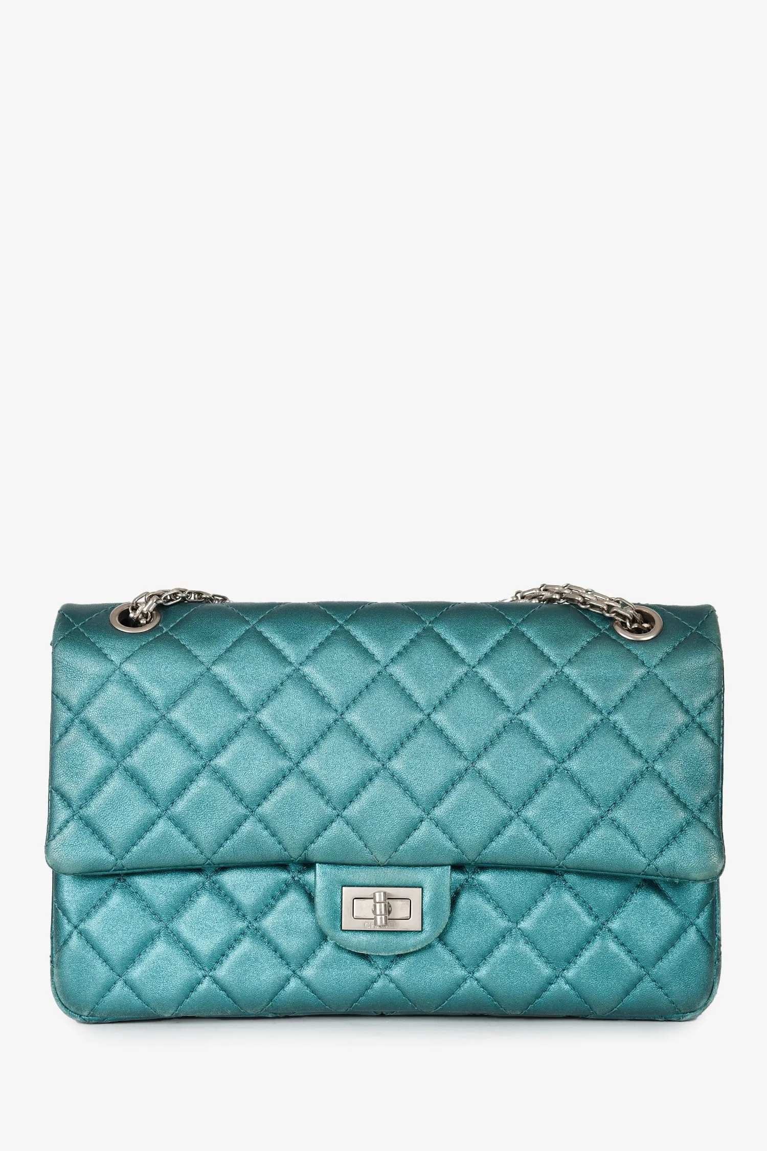 Pre-Loved Chanel™ 2008/9 Teal Metallic Quilted Leather 2.55 Reissue 226 Double Flap Bag