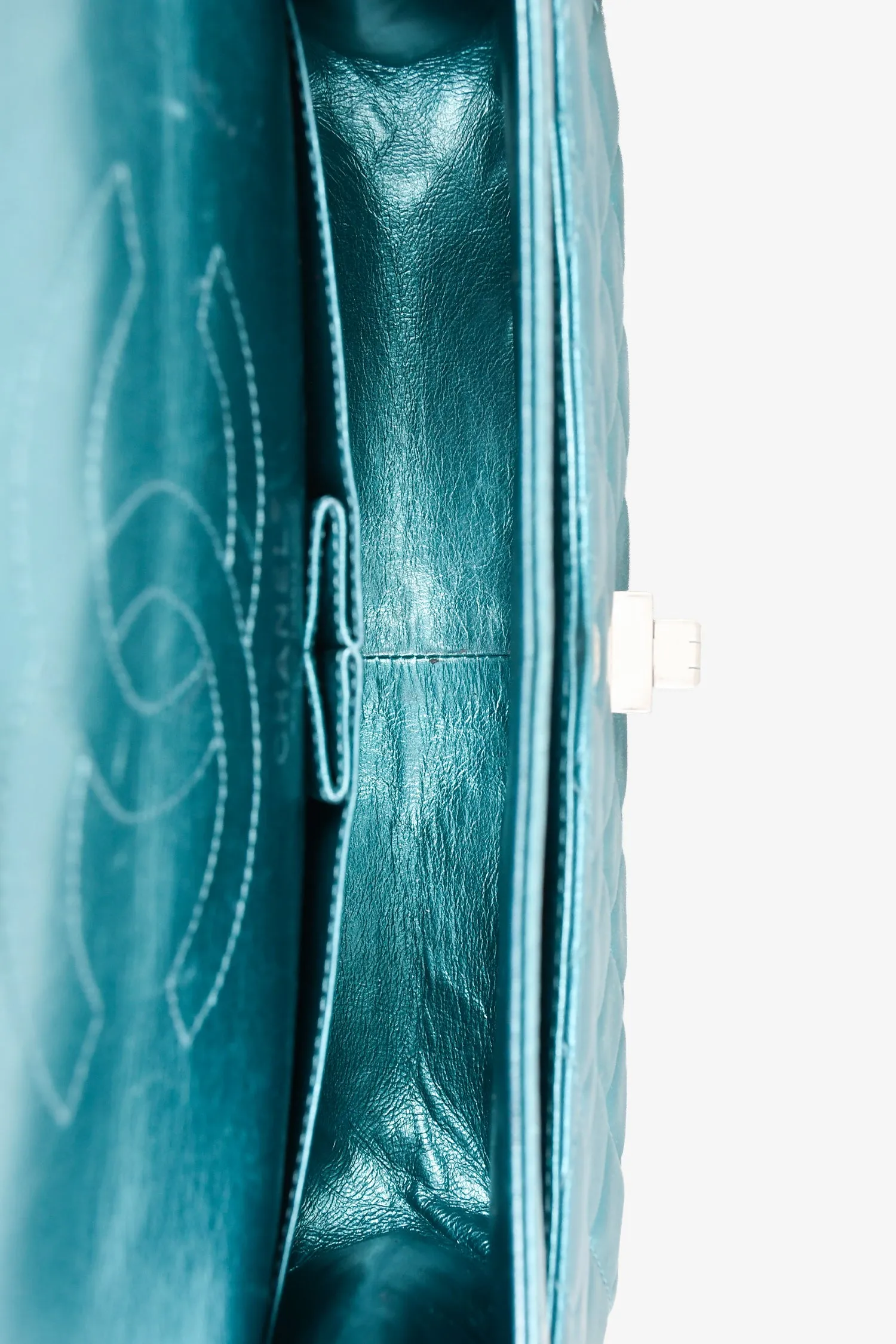 Pre-Loved Chanel™ 2008/9 Teal Metallic Quilted Leather 2.55 Reissue 226 Double Flap Bag