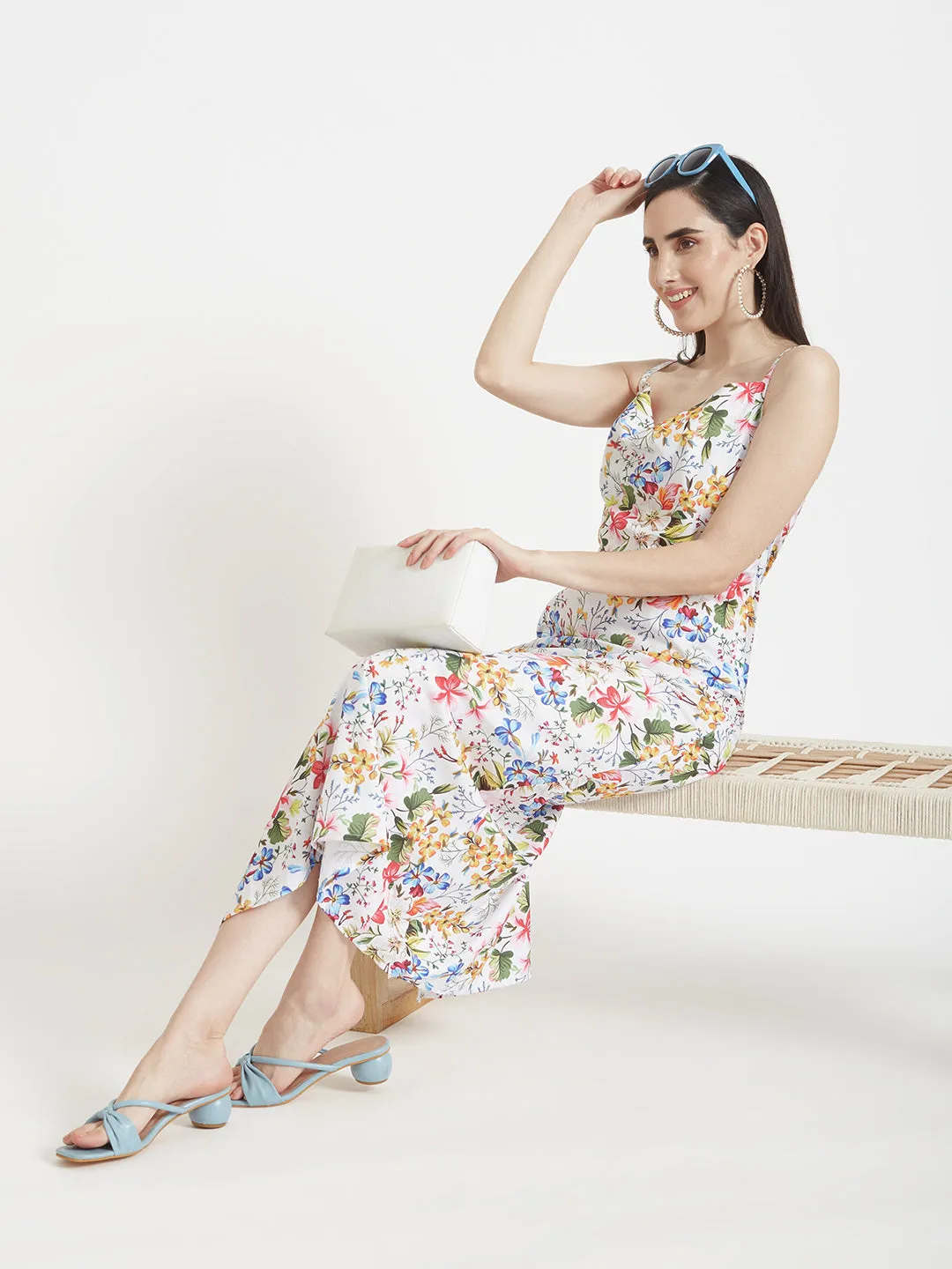 Premium Micro Digital Print  Shoulder Strap Bodycon Maxi Dress With Slash Pocket