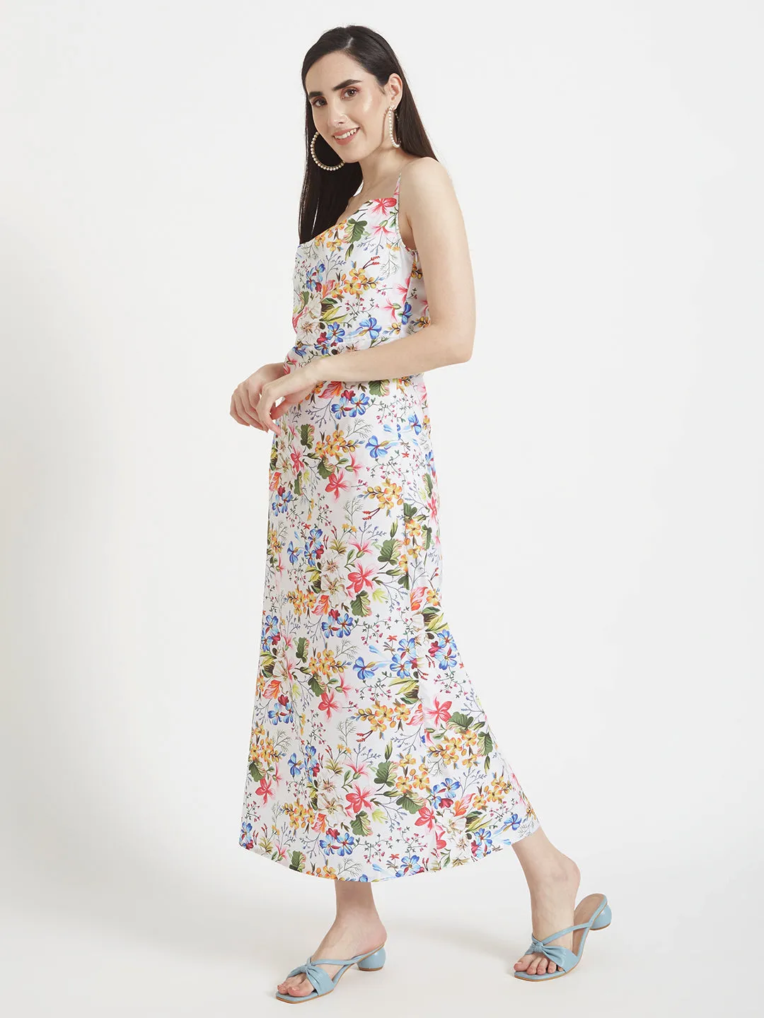 Premium Micro Digital Print  Shoulder Strap Bodycon Maxi Dress With Slash Pocket