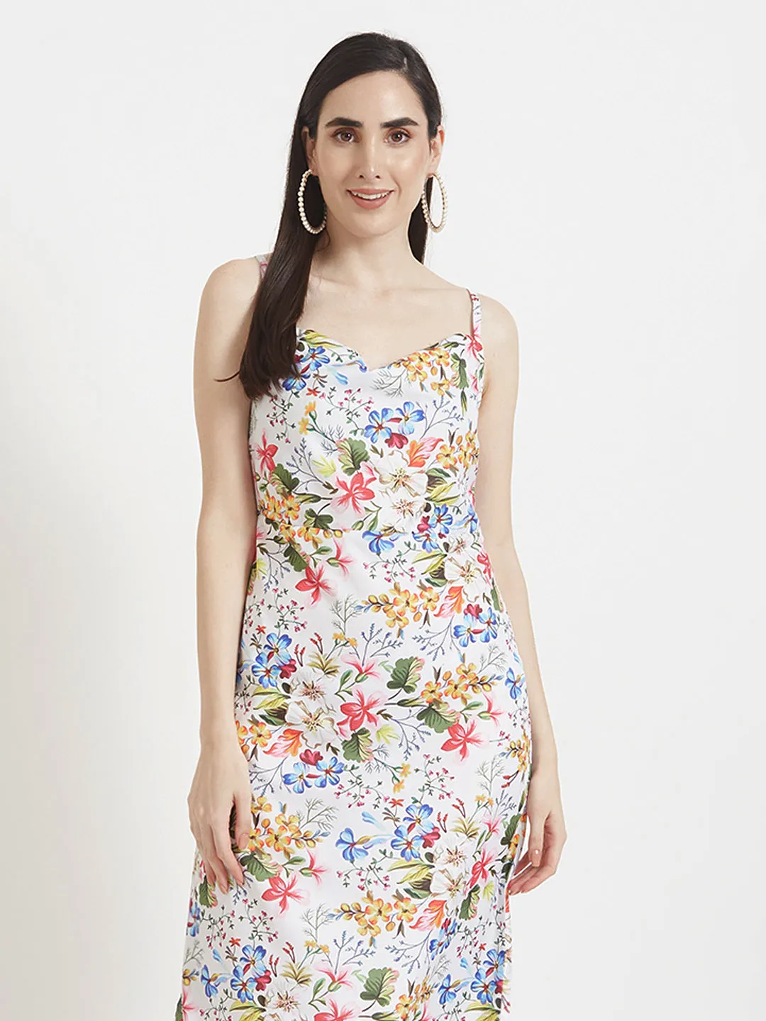 Premium Micro Digital Print  Shoulder Strap Bodycon Maxi Dress With Slash Pocket
