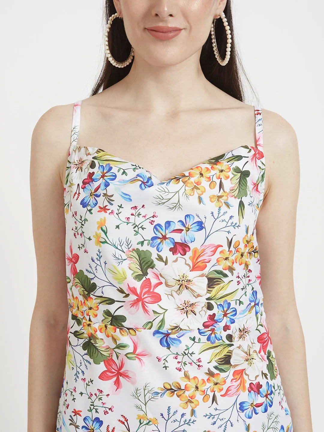Premium Micro Digital Print  Shoulder Strap Bodycon Maxi Dress With Slash Pocket