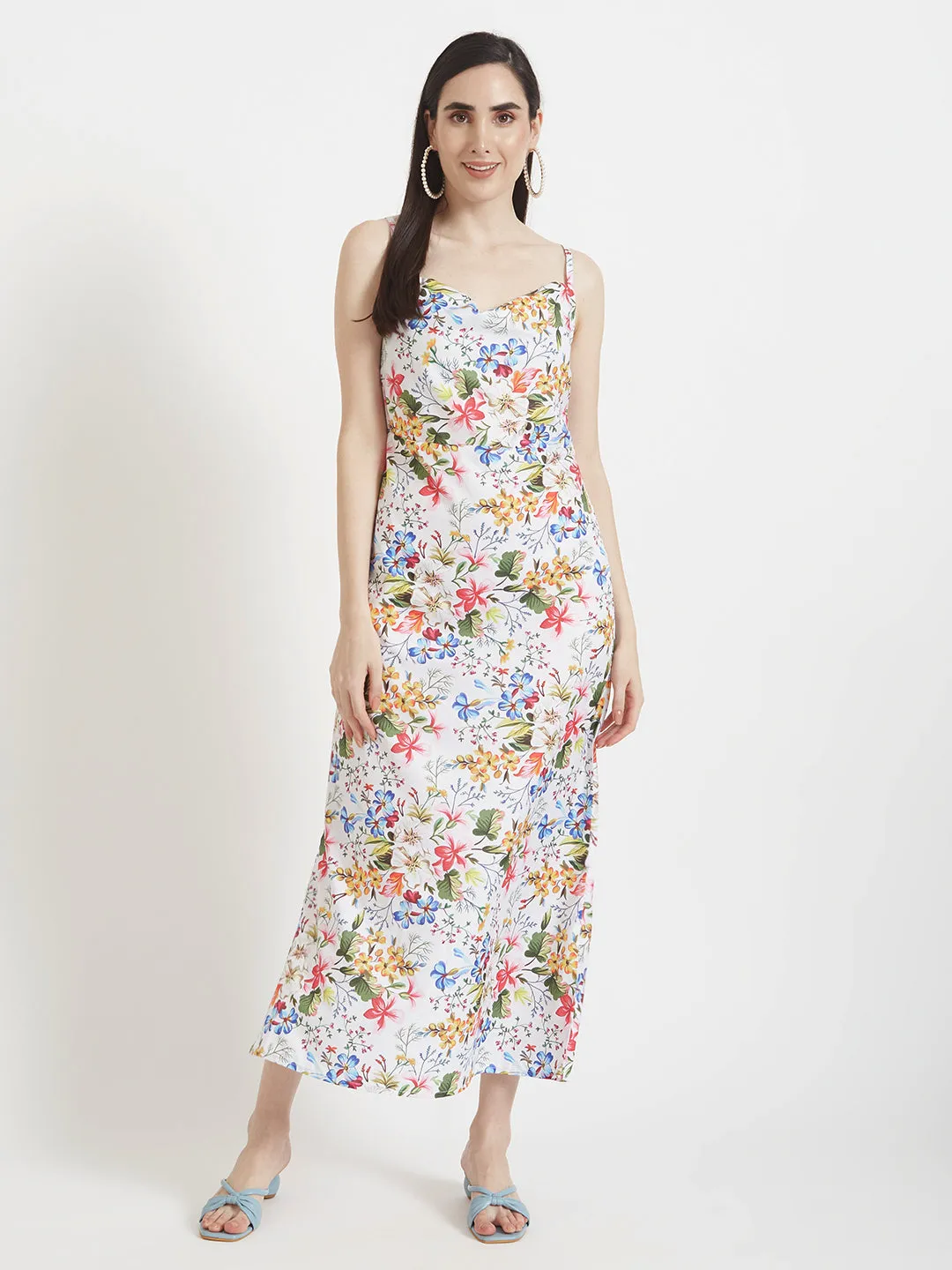 Premium Micro Digital Print  Shoulder Strap Bodycon Maxi Dress With Slash Pocket