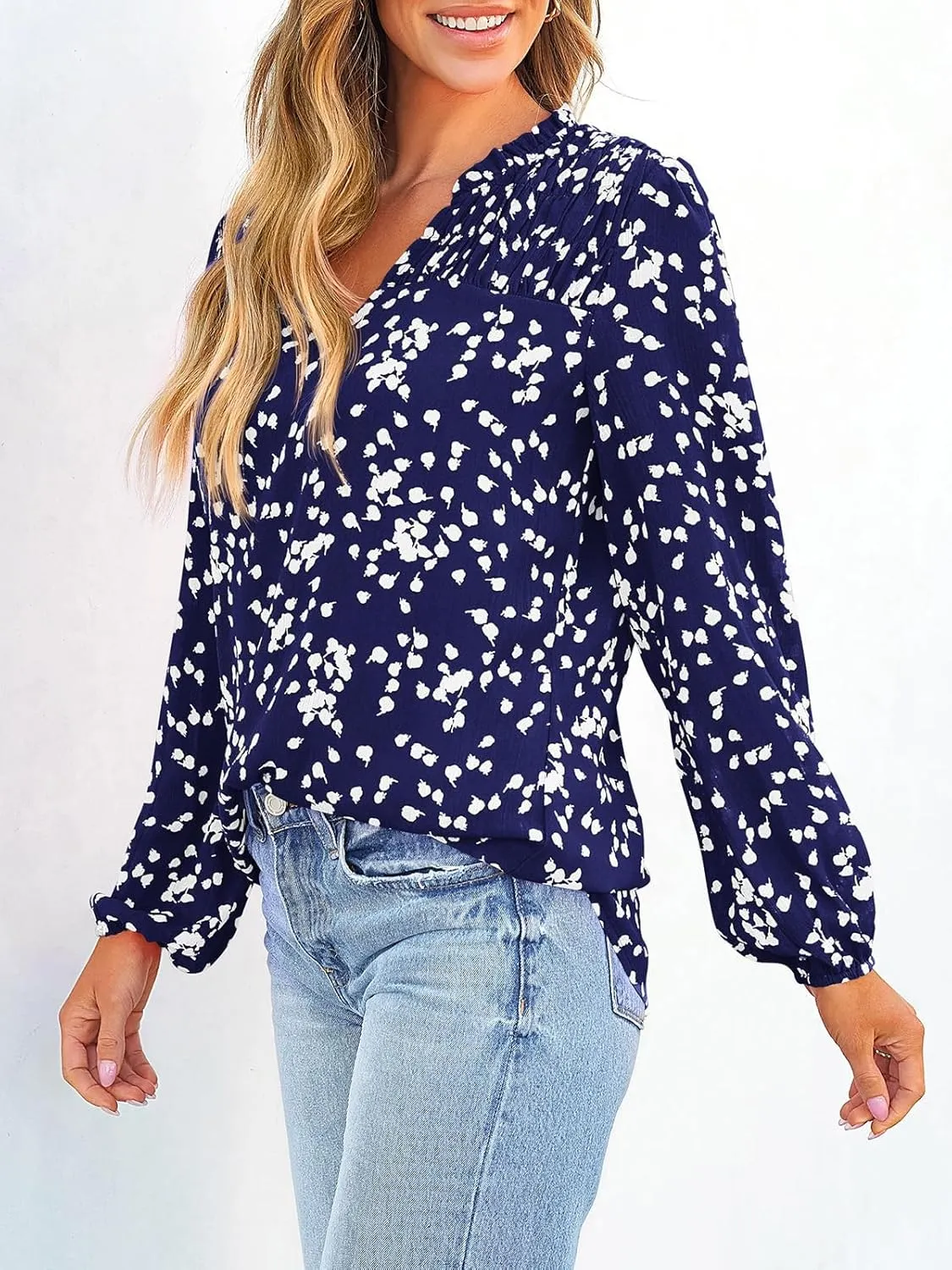 PRETTYGARDEN Womens Floral Spring Tops 2025 V Neck Long Sleeve Blouses Dressy Casual Boho Chiffon Business Work Shirts