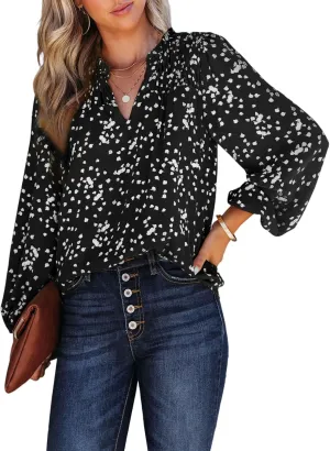 PRETTYGARDEN Womens Floral Spring Tops 2025 V Neck Long Sleeve Blouses Dressy Casual Boho Chiffon Business Work Shirts