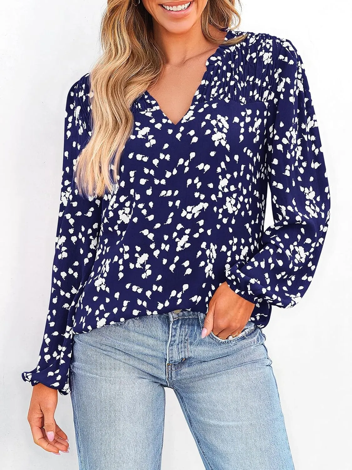 PRETTYGARDEN Womens Floral Spring Tops 2025 V Neck Long Sleeve Blouses Dressy Casual Boho Chiffon Business Work Shirts