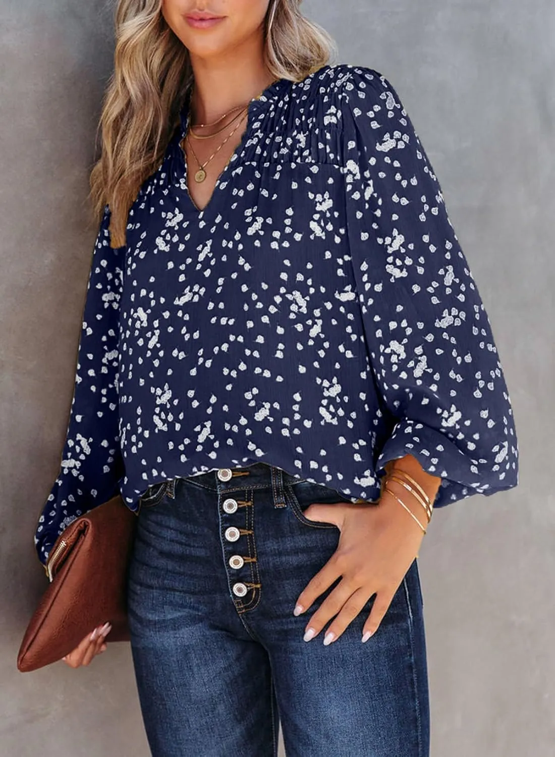 PRETTYGARDEN Womens Floral Spring Tops 2025 V Neck Long Sleeve Blouses Dressy Casual Boho Chiffon Business Work Shirts