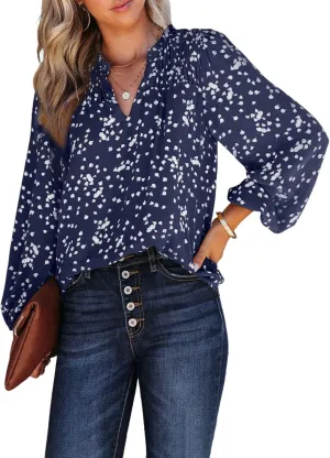 PRETTYGARDEN Womens Floral Spring Tops 2025 V Neck Long Sleeve Blouses Dressy Casual Boho Chiffon Business Work Shirts