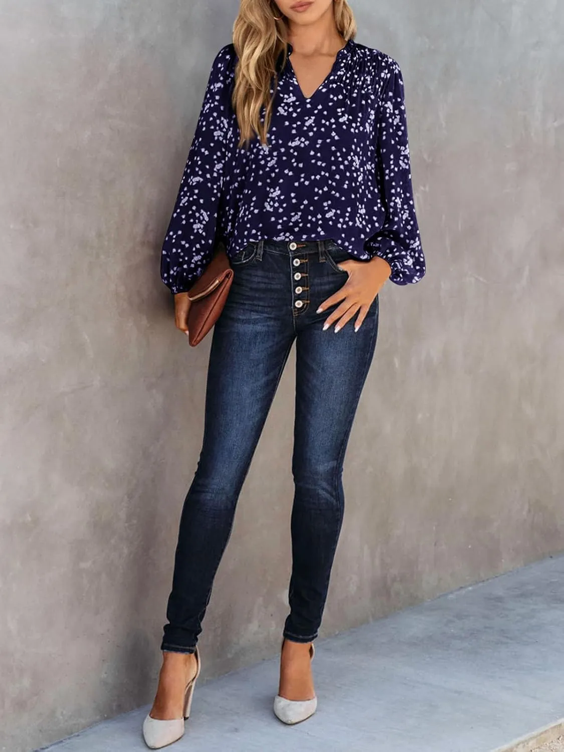 PRETTYGARDEN Womens Floral Spring Tops 2025 V Neck Long Sleeve Blouses Dressy Casual Boho Chiffon Business Work Shirts