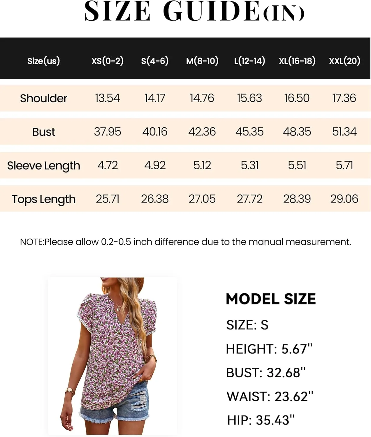 PRETTYGARDEN Women's Shirts Summer Casual Crewneck Lace Crochet Short Sleeve Blouses Cute Floral Print Loose Tunic Tops