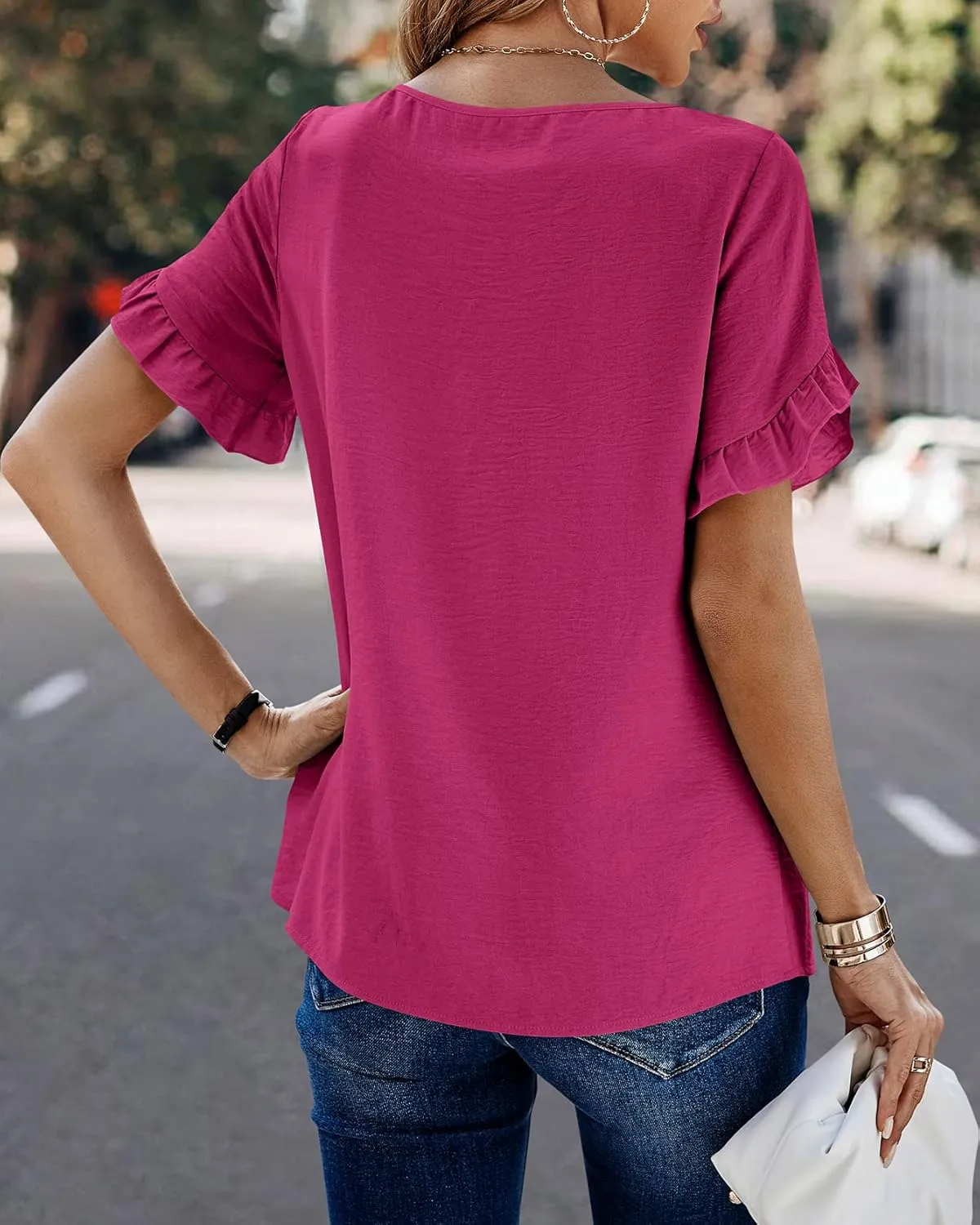 PRETTYGARDEN Women's Shirts Summer Casual Crewneck Lace Crochet Short Sleeve Blouses Cute Floral Print Loose Tunic Tops
