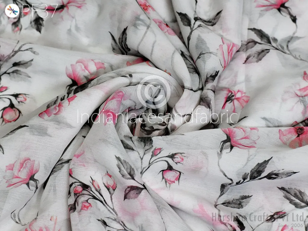 Printed Chiffon fabric By Yard Indian for Soft Flowy Floral Summer Dress Shirt Comfortable Clothing Party Costumes Drapery Sewing Crafting