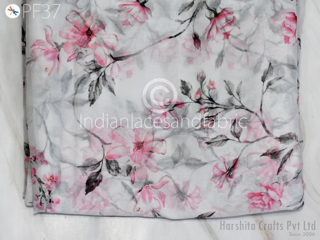 Printed Chiffon fabric By Yard Indian for Soft Flowy Floral Summer Dress Shirt Comfortable Clothing Party Costumes Drapery Sewing Crafting
