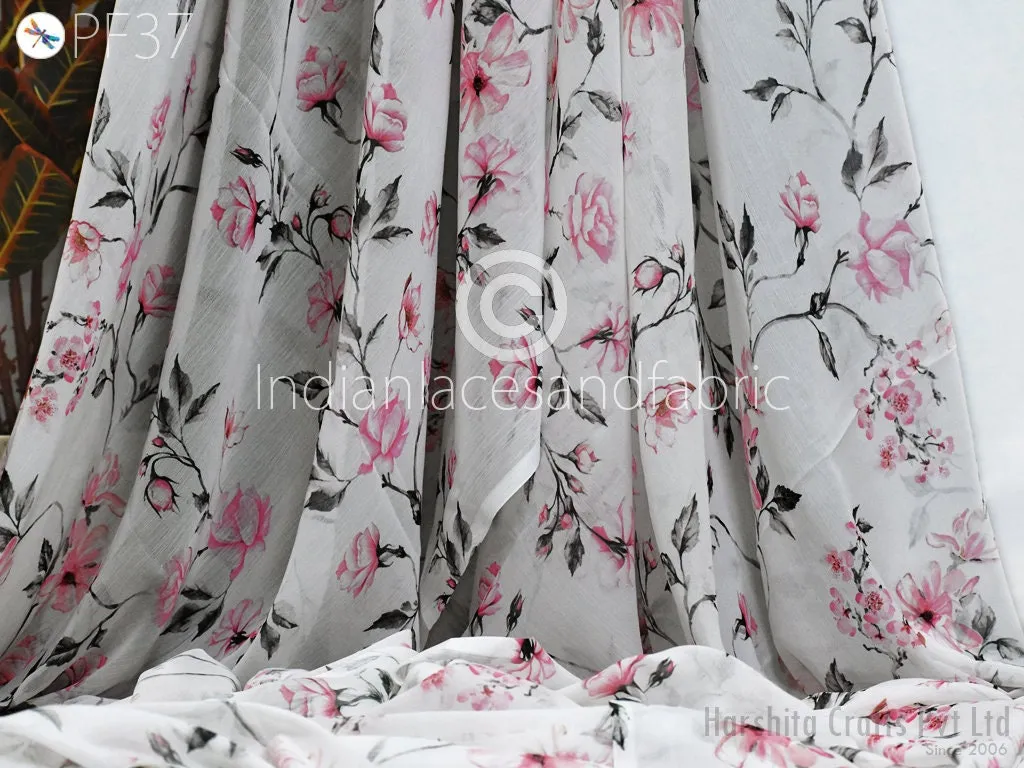Printed Chiffon fabric By Yard Indian for Soft Flowy Floral Summer Dress Shirt Comfortable Clothing Party Costumes Drapery Sewing Crafting