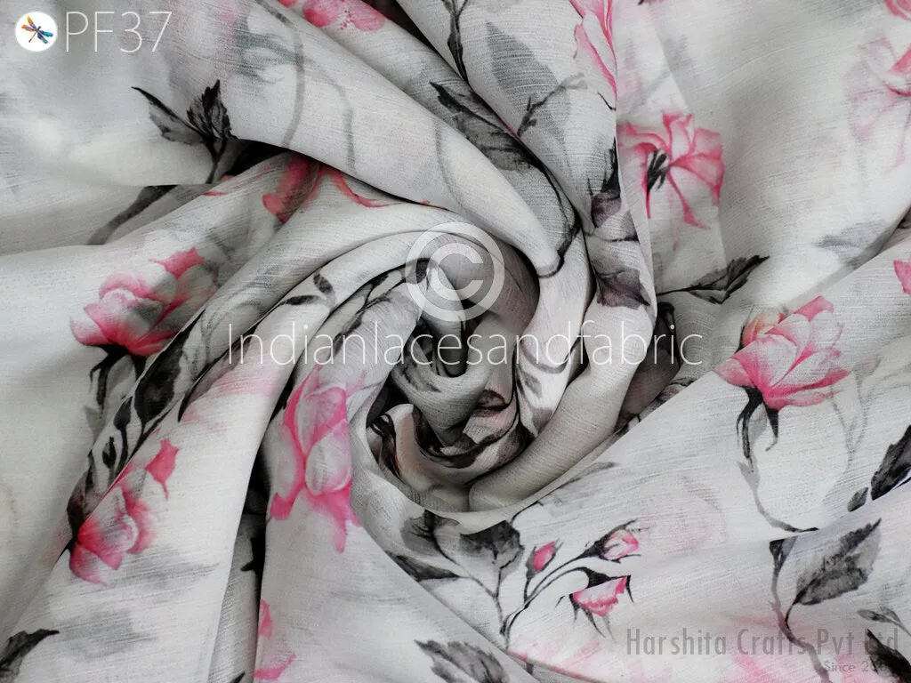 Printed Chiffon fabric By Yard Indian for Soft Flowy Floral Summer Dress Shirt Comfortable Clothing Party Costumes Drapery Sewing Crafting