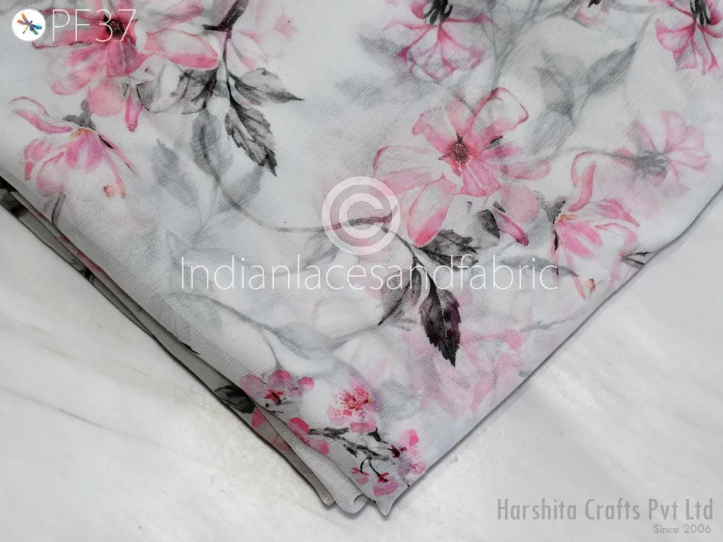 Printed Chiffon fabric By Yard Indian for Soft Flowy Floral Summer Dress Shirt Comfortable Clothing Party Costumes Drapery Sewing Crafting