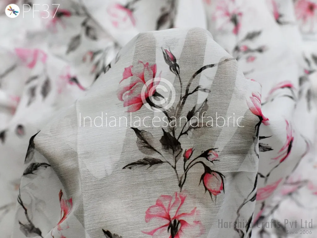 Printed Chiffon fabric By Yard Indian for Soft Flowy Floral Summer Dress Shirt Comfortable Clothing Party Costumes Drapery Sewing Crafting