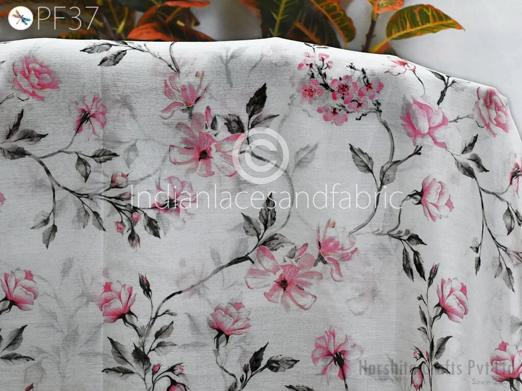 Printed Chiffon fabric By Yard Indian for Soft Flowy Floral Summer Dress Shirt Comfortable Clothing Party Costumes Drapery Sewing Crafting
