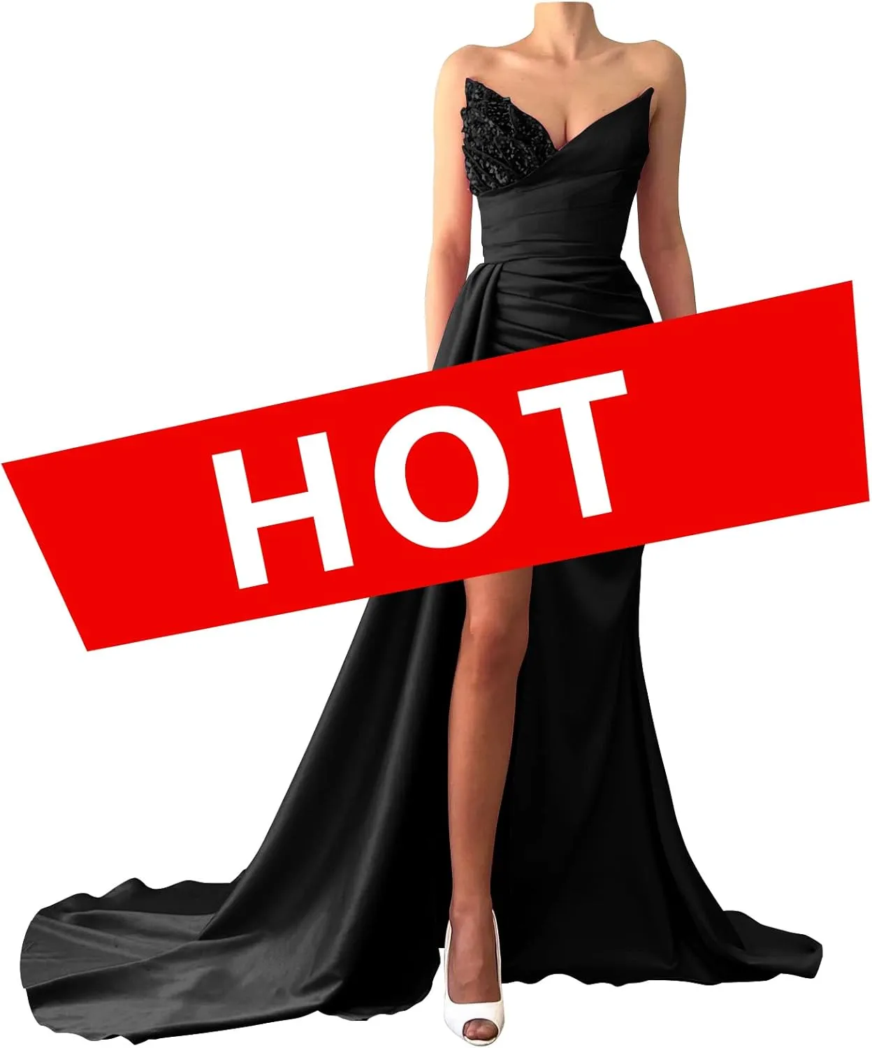 Prom Dresses 2025 Strapless Mermaid Sequin Beaded Satin Long Slit Evening Gowns for Women Bridesmaid Dresses