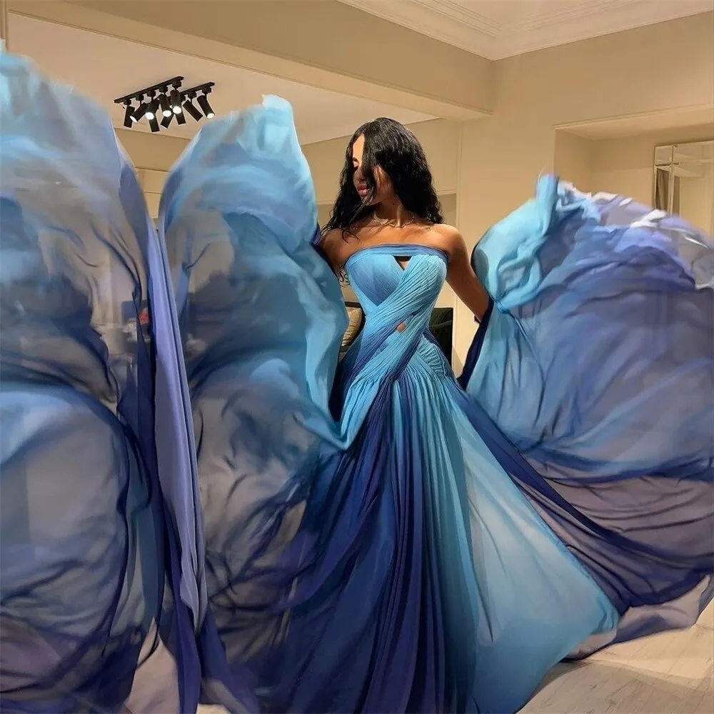 Prom Dresses Exquisite Strapless A-line Chiffon Occasion Evening Gown