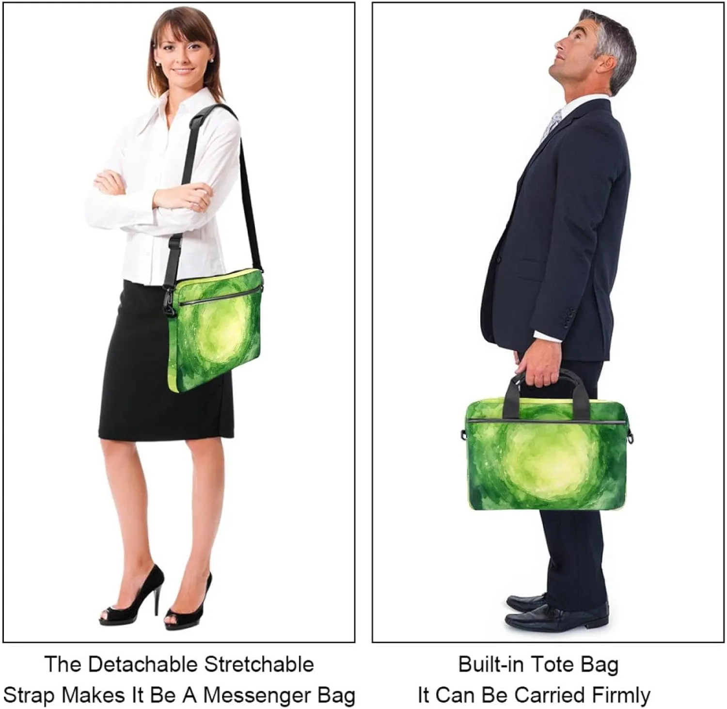 Protective Laptop Shoulder Messenger Bag Watercolor Green Woodland Forest Earth Tones Briefcase Carrying Case Sleeve