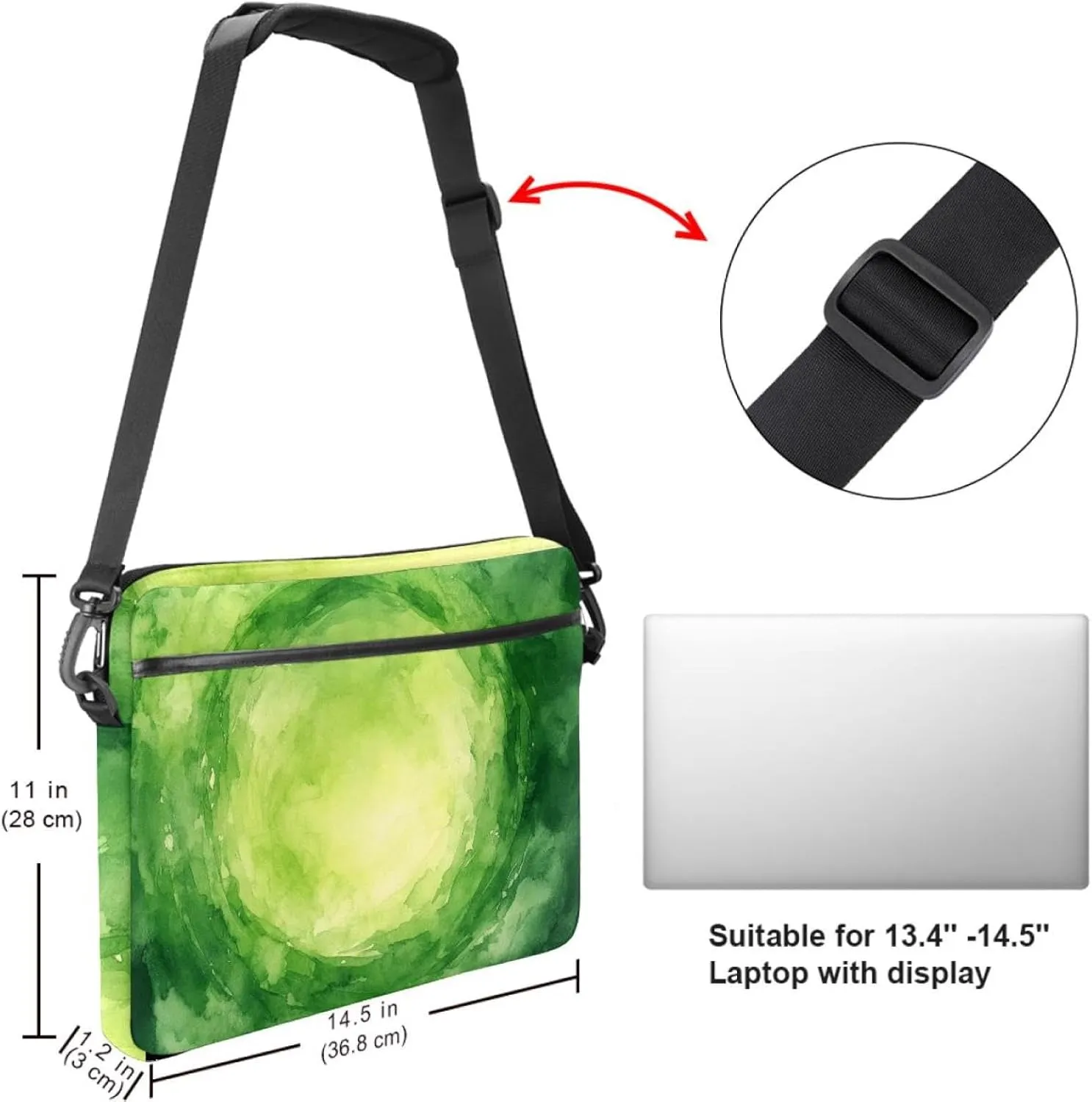 Protective Laptop Shoulder Messenger Bag Watercolor Green Woodland Forest Earth Tones Briefcase Carrying Case Sleeve