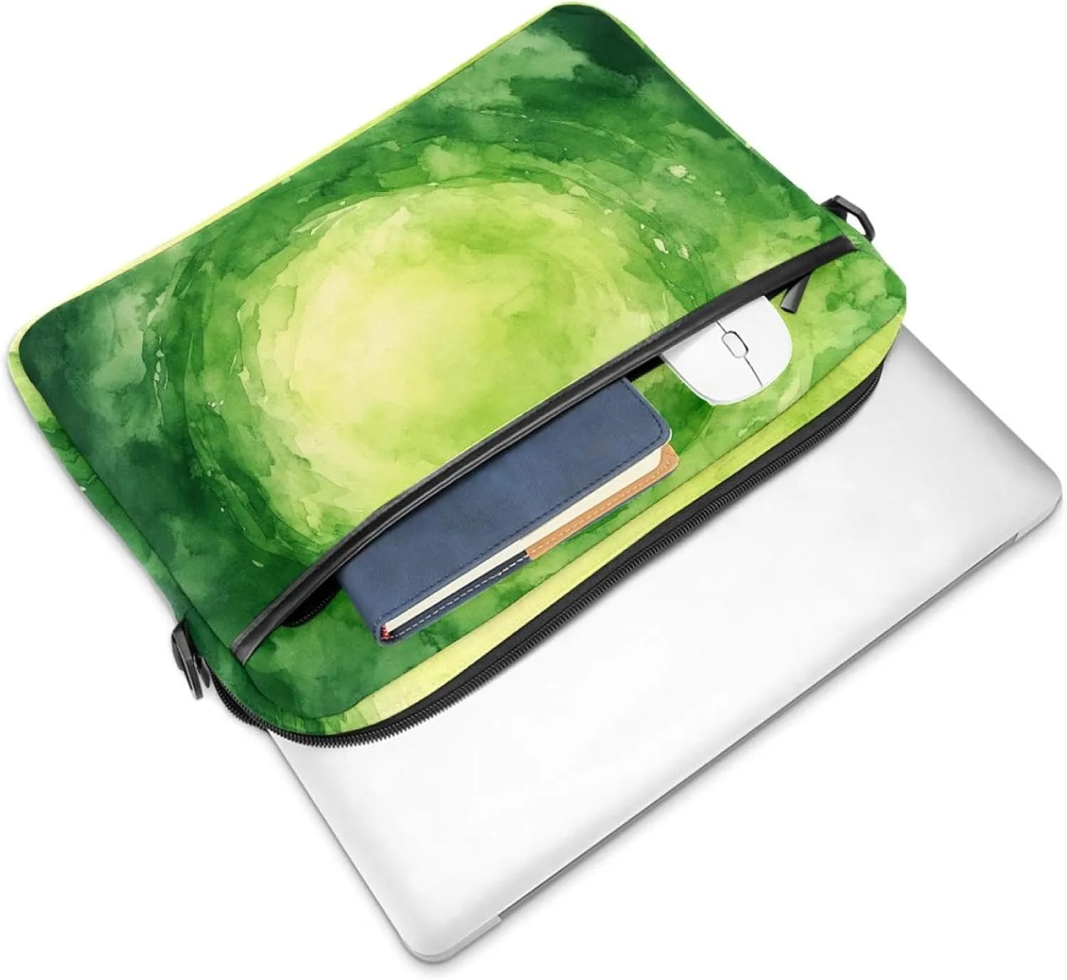 Protective Laptop Shoulder Messenger Bag Watercolor Green Woodland Forest Earth Tones Briefcase Carrying Case Sleeve