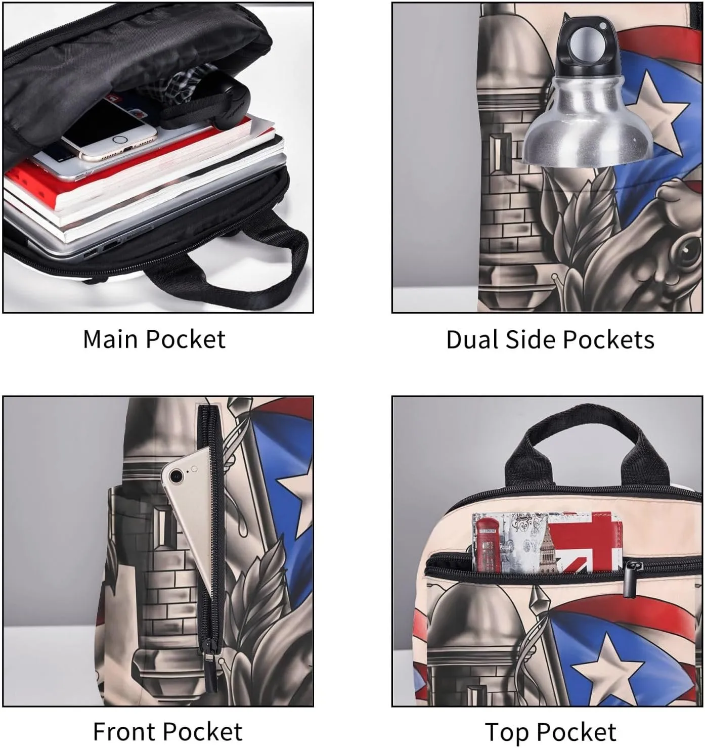 Puerto Rico Frog Flag Travel Backpacks Casual Laptop Backpack Sport Rucksack Large Capacity Daypack Multi-Pockets Adjustable Strap Bag for Working Hiking