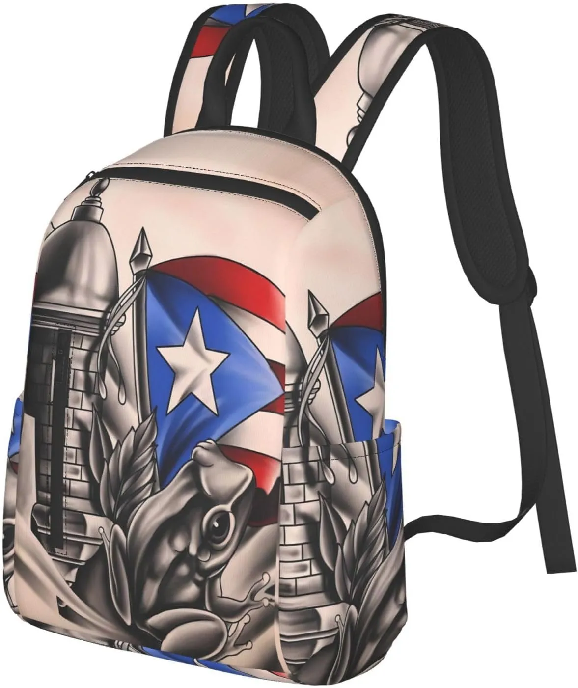 Puerto Rico Frog Flag Travel Backpacks Casual Laptop Backpack Sport Rucksack Large Capacity Daypack Multi-Pockets Adjustable Strap Bag for Working Hiking
