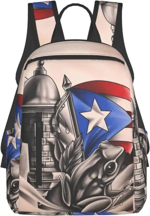 Puerto Rico Frog Flag Travel Backpacks Casual Laptop Backpack Sport Rucksack Large Capacity Daypack Multi-Pockets Adjustable Strap Bag for Working Hiking