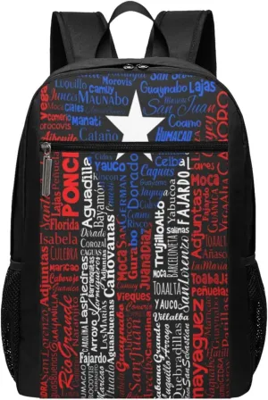 Puerto Rico Towns Flag Casual Backpacks Sports Backpack Large Capacity Travel Rucksack Laptop Daypack with Multi-Pockets Adjustable Strap Work Bag for Hiking