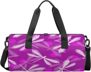 Purple Dragonfly Sports Duffel Bag, Gym Tote Bag Waterproof Weekender Travel Bag for Overnight Travel Luggage Workout Women Men