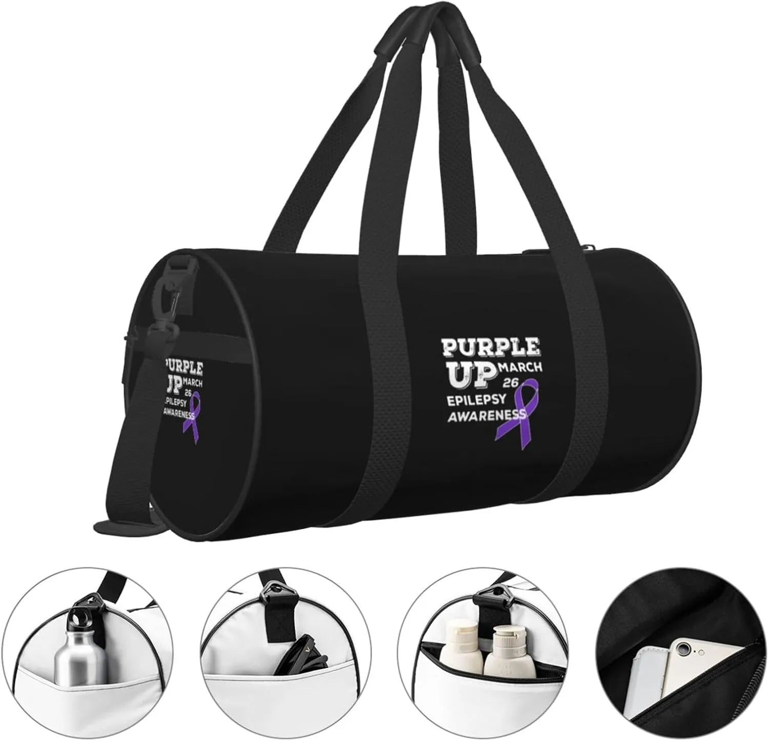 Purple Up March 26 Support Epilepsy Awareness Travel Luggage Duffel Bag Sports Rolling Foldable Duffel Bag, Black