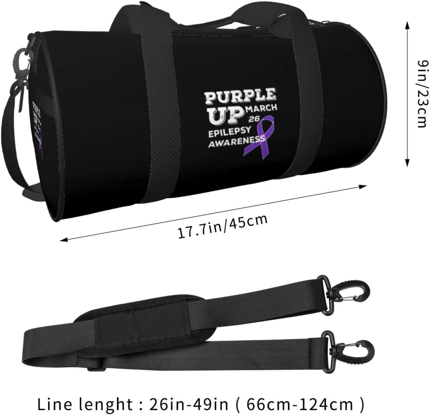 Purple Up March 26 Support Epilepsy Awareness Travel Luggage Duffel Bag Sports Rolling Foldable Duffel Bag, Black