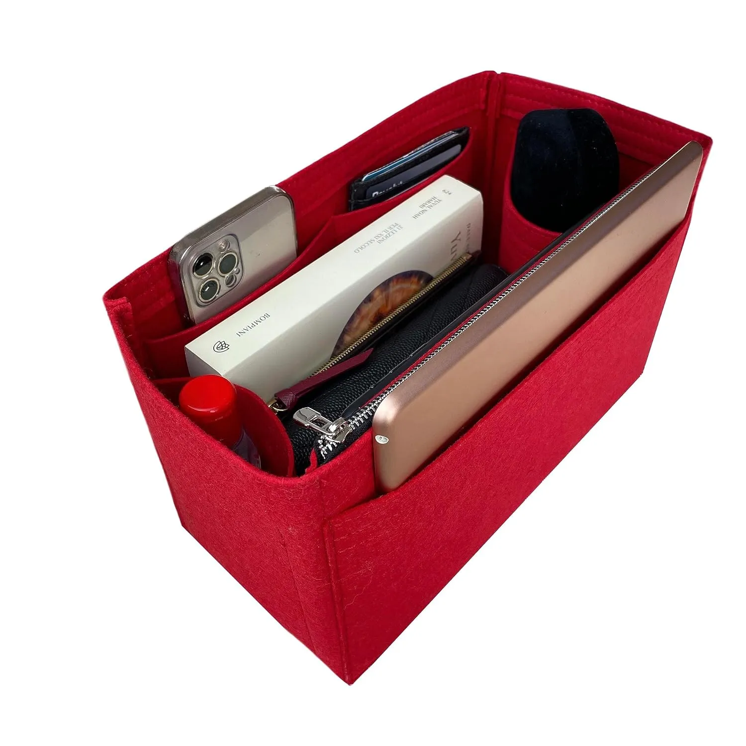 Purse Organizer for Grand Palais Lv Bag Insert, LV Palais Petit Organizer, Grand Palais Organizer, Handmade 2mm Premium Felt Snug Sturdy Gold Zipper (For Grand Palais, Scarlet)