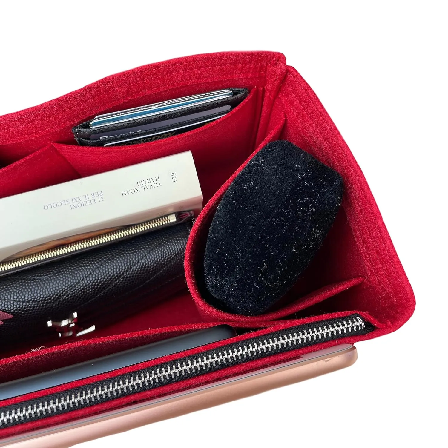 Purse Organizer for Grand Palais Lv Bag Insert, LV Palais Petit Organizer, Grand Palais Organizer, Handmade 2mm Premium Felt Snug Sturdy Gold Zipper (For Grand Palais, Scarlet)