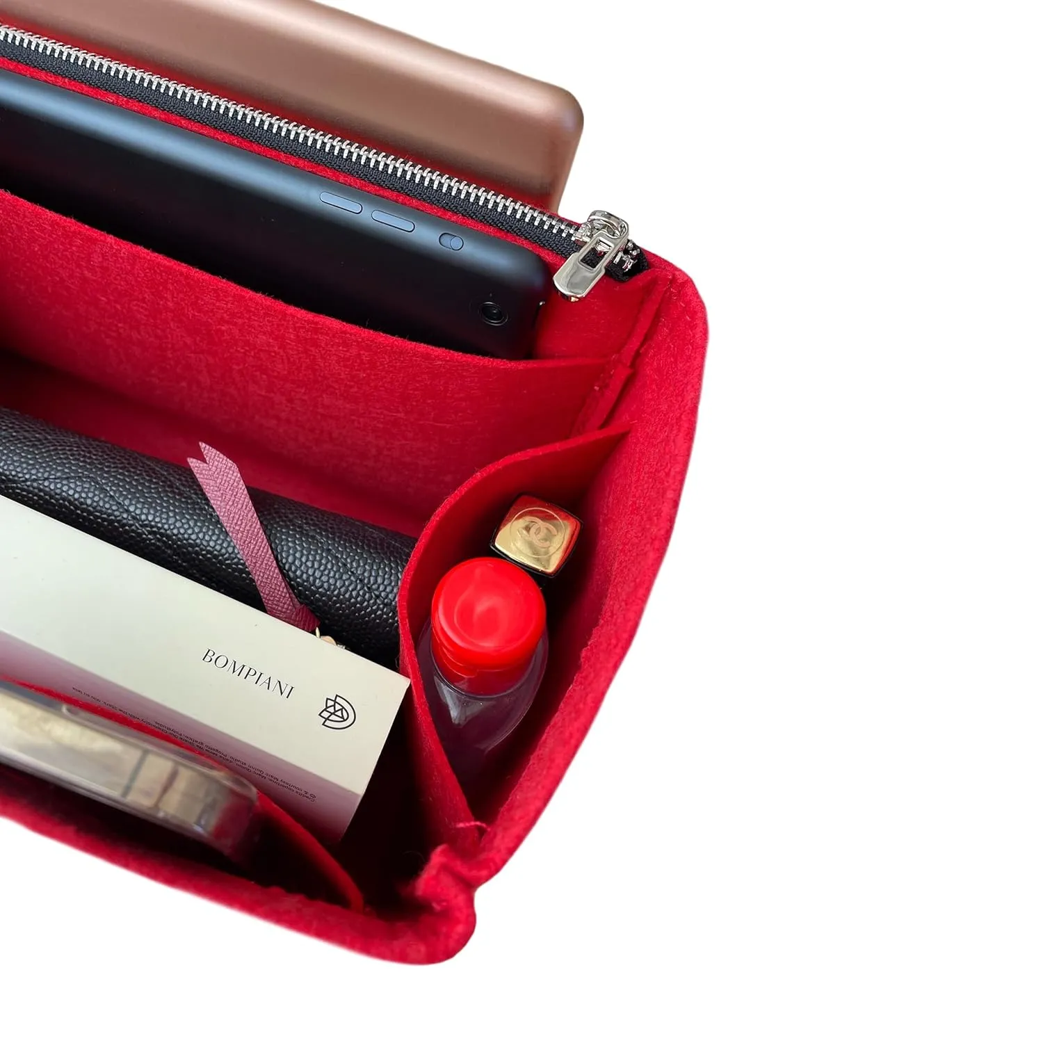 Purse Organizer for Grand Palais Lv Bag Insert, LV Palais Petit Organizer, Grand Palais Organizer, Handmade 2mm Premium Felt Snug Sturdy Gold Zipper (For Grand Palais, Scarlet)