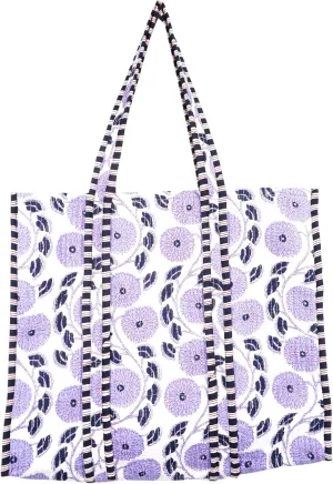 Quilted Cotton Handprinted Reversible Large multicolor Floral Tote Bag,Hand Block Print Shopping Shoulder Carry Bag