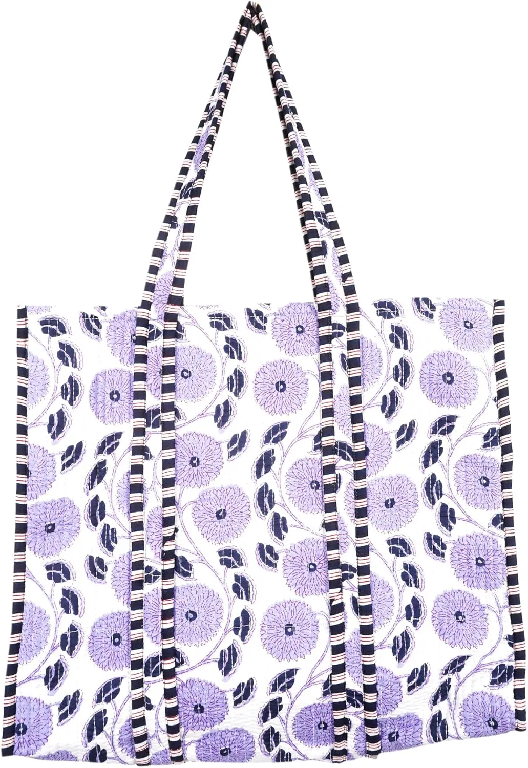 Quilted Cotton Handprinted Reversible Large multicolor Floral Tote Bag,Hand Block Print Shopping Shoulder Carry Bag