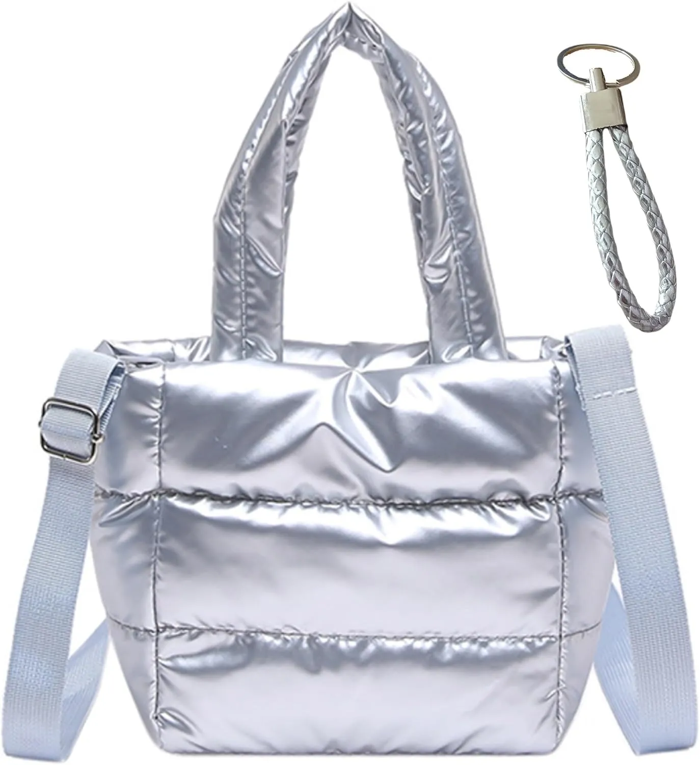 Quilted Metallic Lightweight Phone Crossbody Purse, Puffer Small Tote Bag Soft Padded Adjustable Strap, Women Shoulder Bag