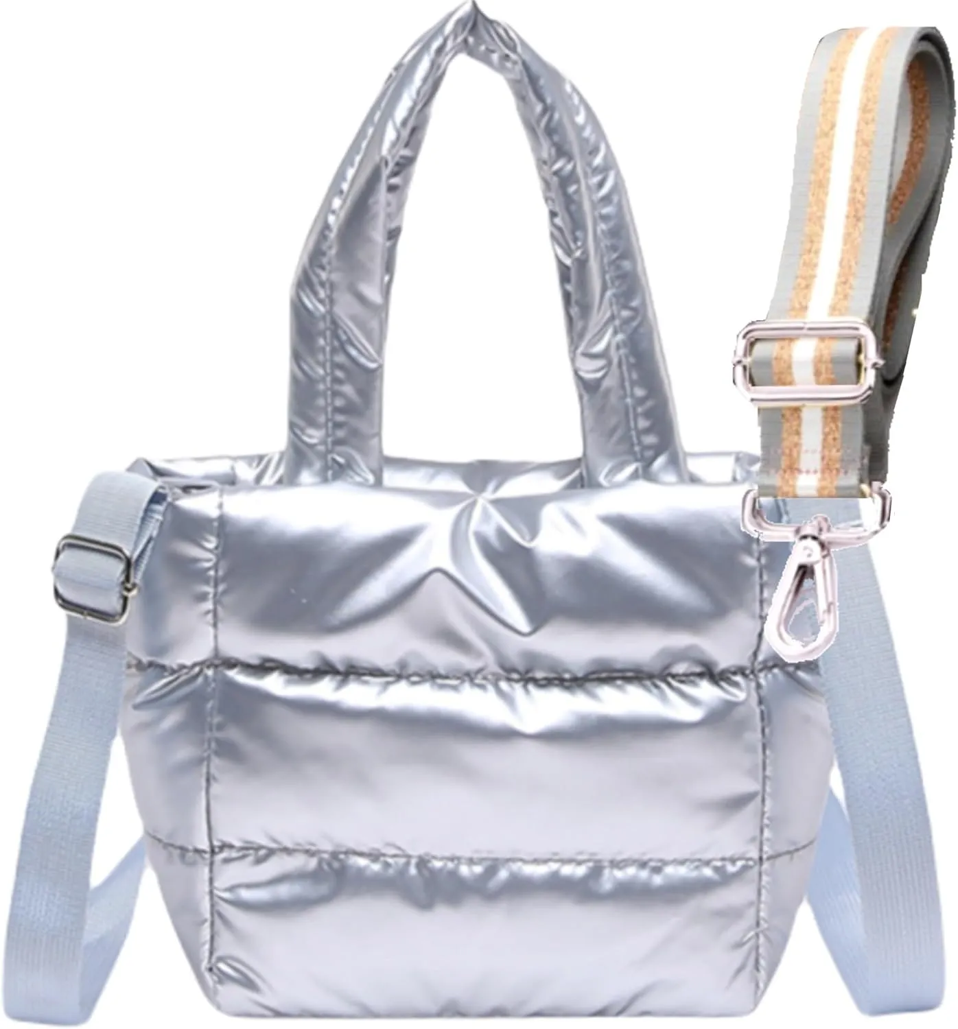 Quilted Metallic Lightweight Phone Crossbody Purse, Puffer Small Tote Bag Soft Padded Adjustable Strap, Women Shoulder Bag