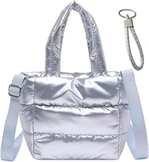 Quilted Metallic Lightweight Phone Crossbody Purse, Puffer Small Tote Bag Soft Padded Adjustable Strap, Women Shoulder Bag
