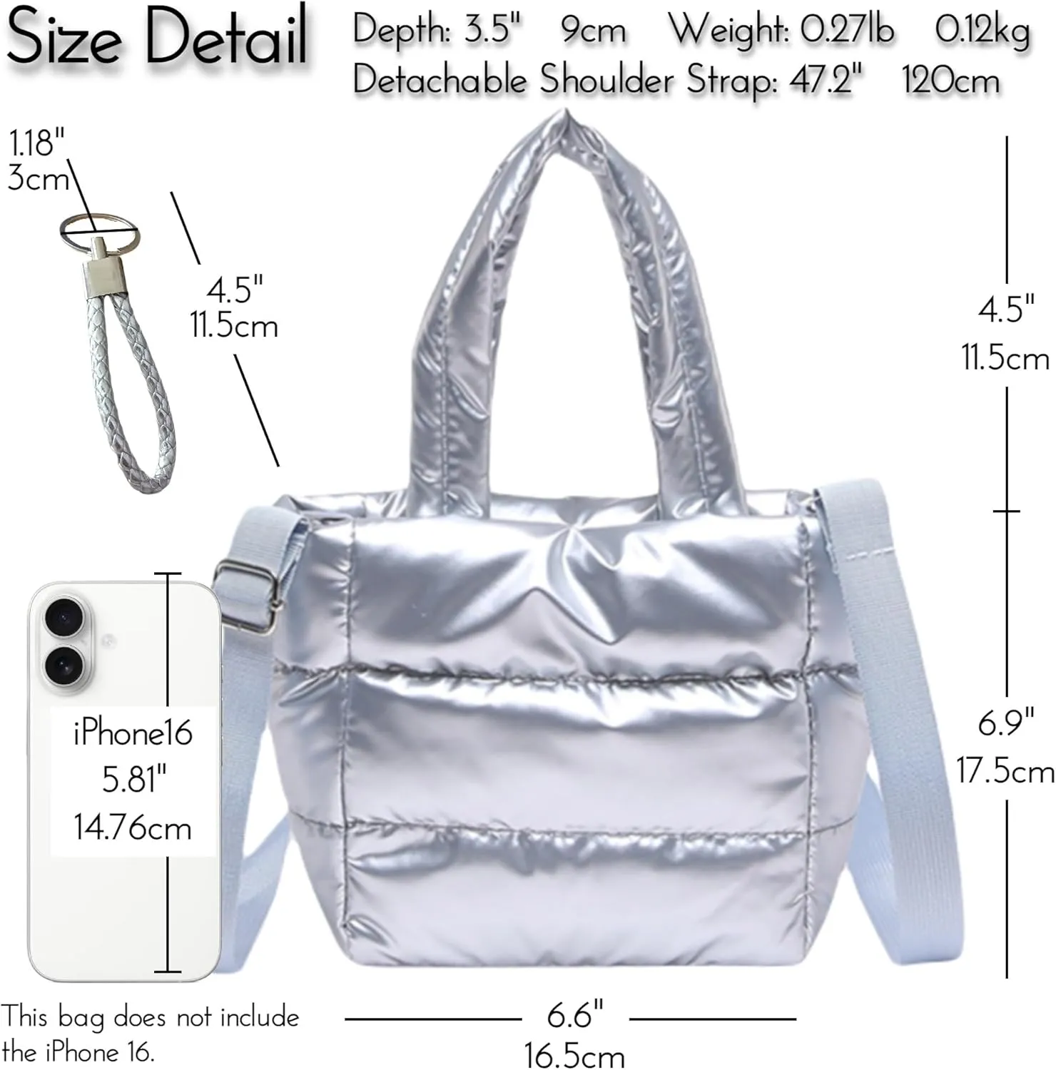 Quilted Metallic Lightweight Phone Crossbody Purse, Puffer Small Tote Bag Soft Padded Adjustable Strap, Women Shoulder Bag